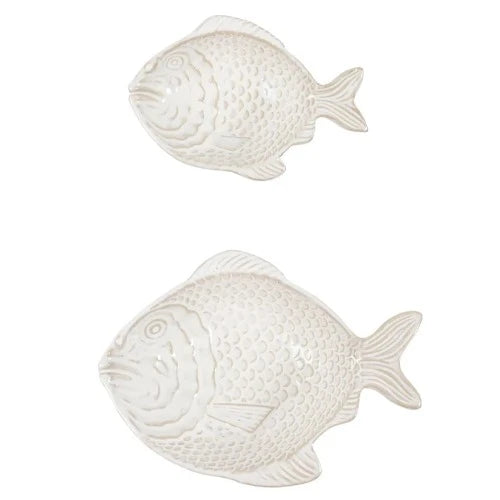 Fish True Ocean Stoneware Seving Bowl 2Pc Set White