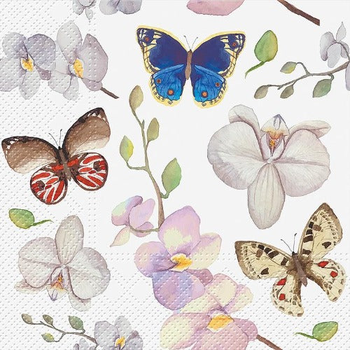 Luncheon Orchid Butterfly Napkins. Pack of 20.