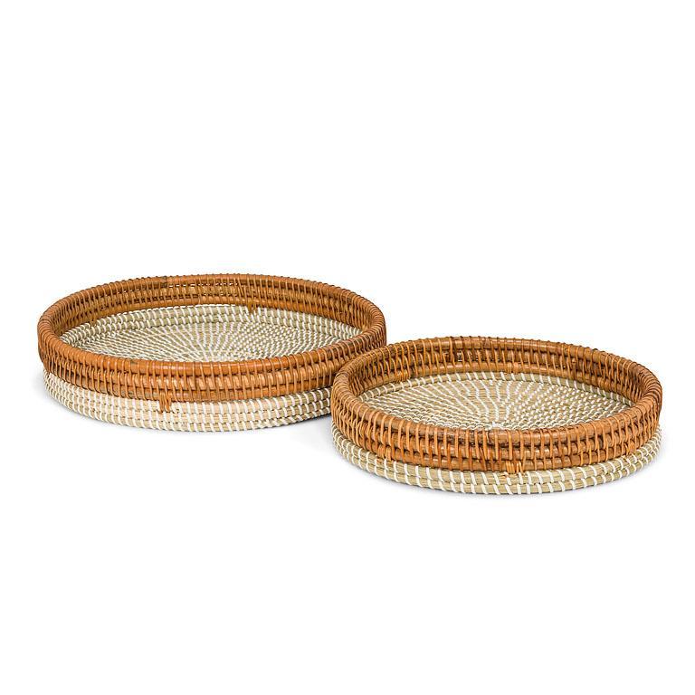Seagrass & Rattan Low Trays, Set of 2