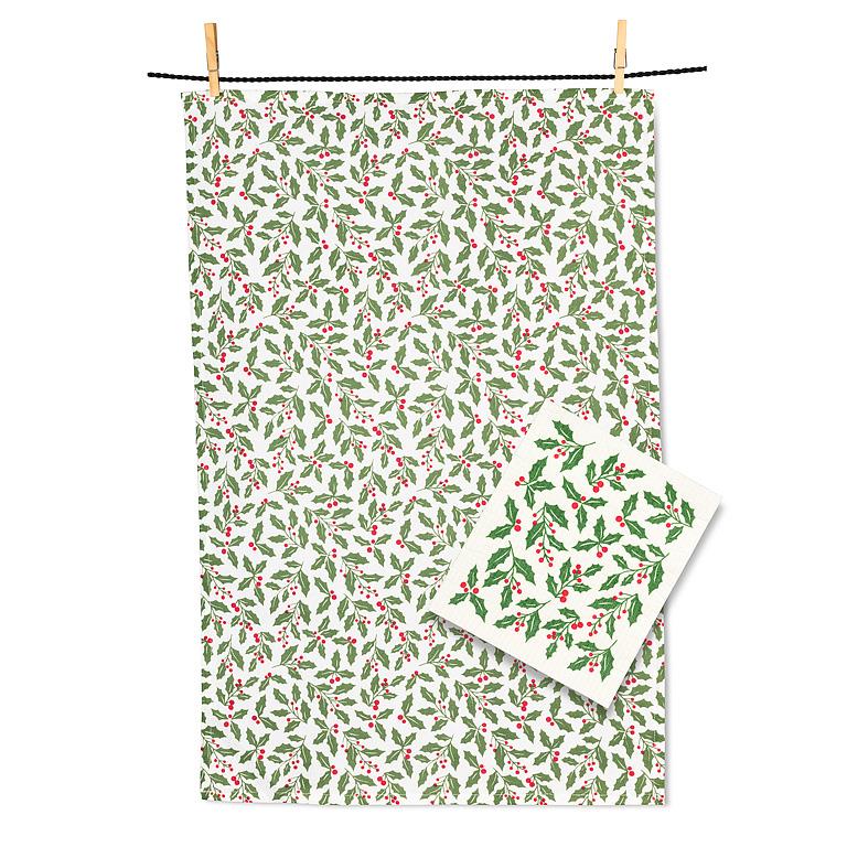 Holly Dishcloth & Kitchen Towel Set