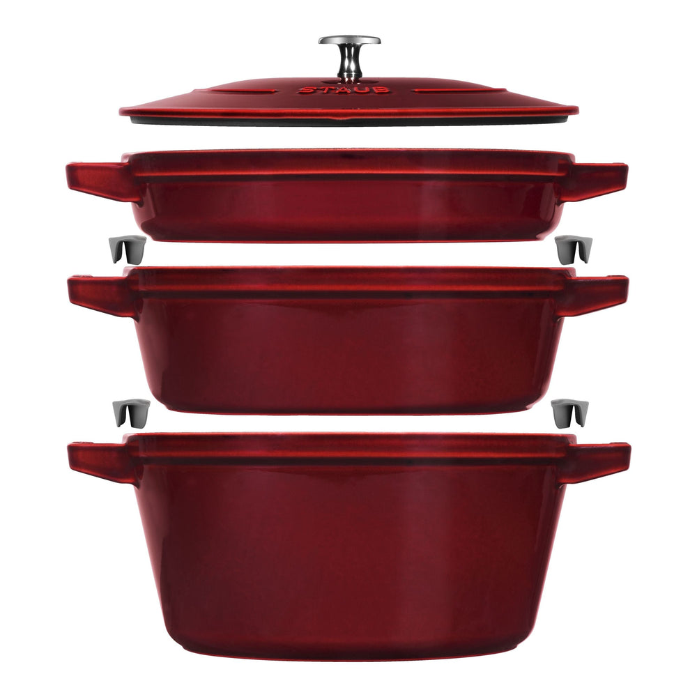 STAUB Stackable Set Stackable Set Large 4 Piece Cast Iron, Grenadine-R ...