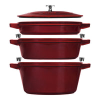STAUB Stackable Set Stackable Set Large 4 Piece Cast Iron, Grenadine-Red-0