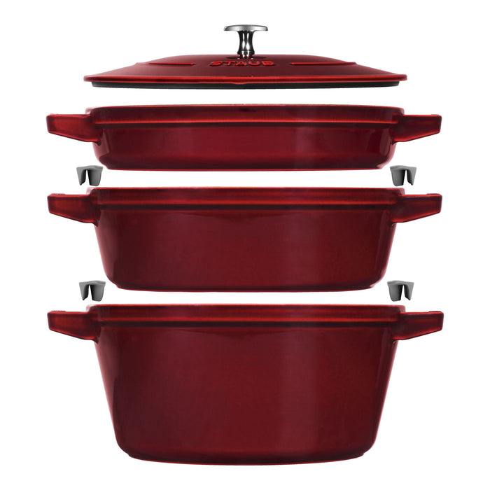 STAUB Stackable Set Stackable Set Large 4 Piece Cast Iron, Grenadine-Red-0