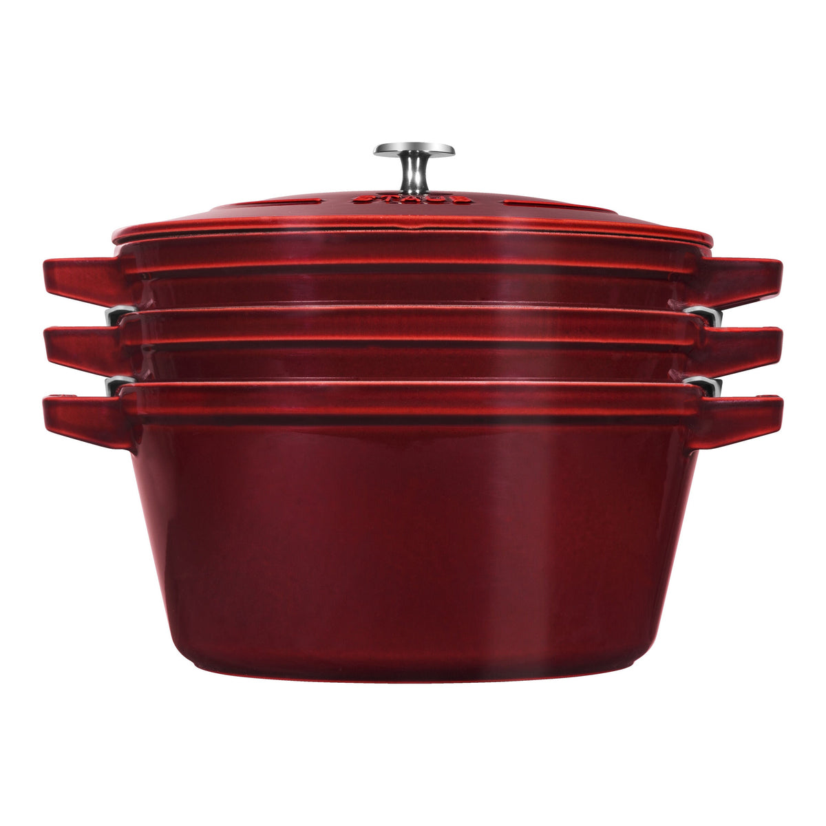 STAUB Stackable Set Stackable Set Large 4 Piece Cast Iron, Grenadine-R ...