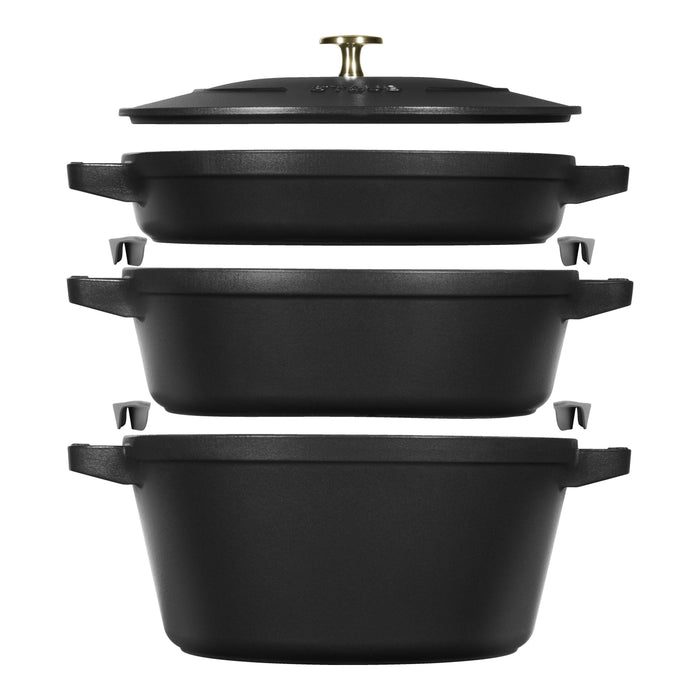STAUB Stackable Set Stackable Set Medium 4 Piece Cast Iron, Black-0