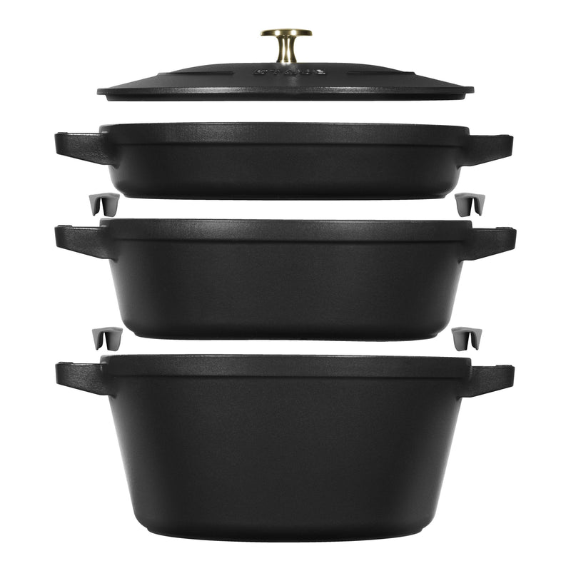 STAUB Stackable Set Stackable Set Medium 4 Piece Cast Iron, Black-0