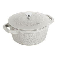 STAUB La Cocotte 4 L Cast Iron Round Twister Cocotte, White Truffle
