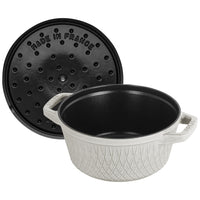 STAUB La Cocotte 4 L Cast Iron Round Twister Cocotte, White Truffle