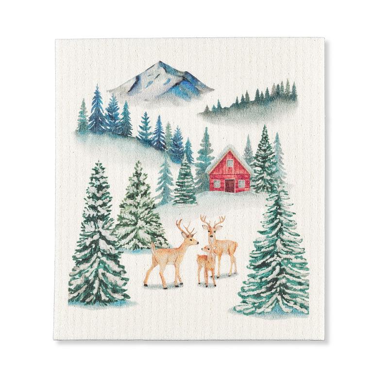 Winter Cabin Swedish Dishcloth
