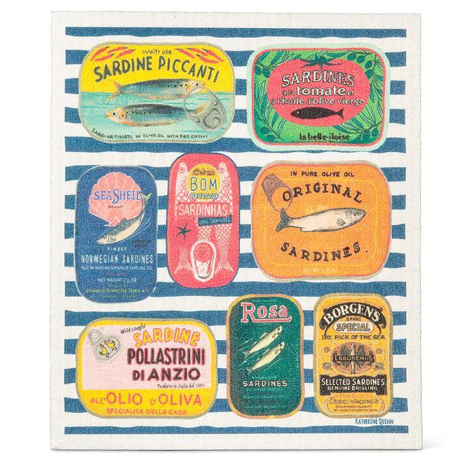Sardine Tins on Stripes Dishcloth
