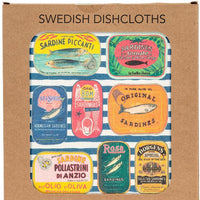 Sardine Tins on Stripes Dishcloth