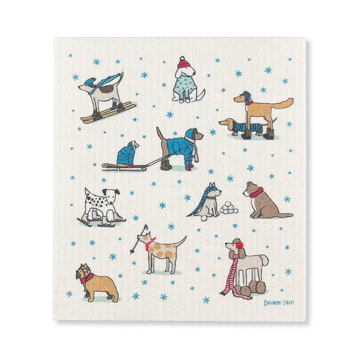 Winter Sports Dogs Swedish Dishcloth