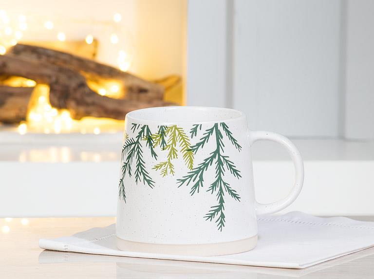 Wide Base Mug with Cedar Branches