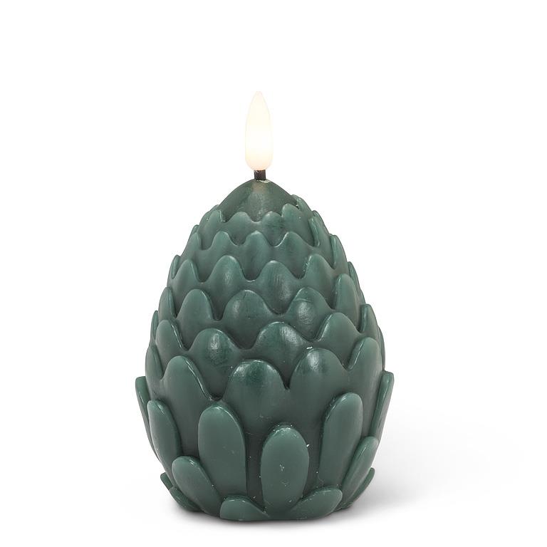 Sm Pinecone LED Candle, Green