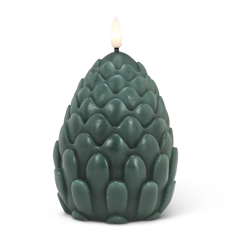 Lg Pinecone LED Candle, Green