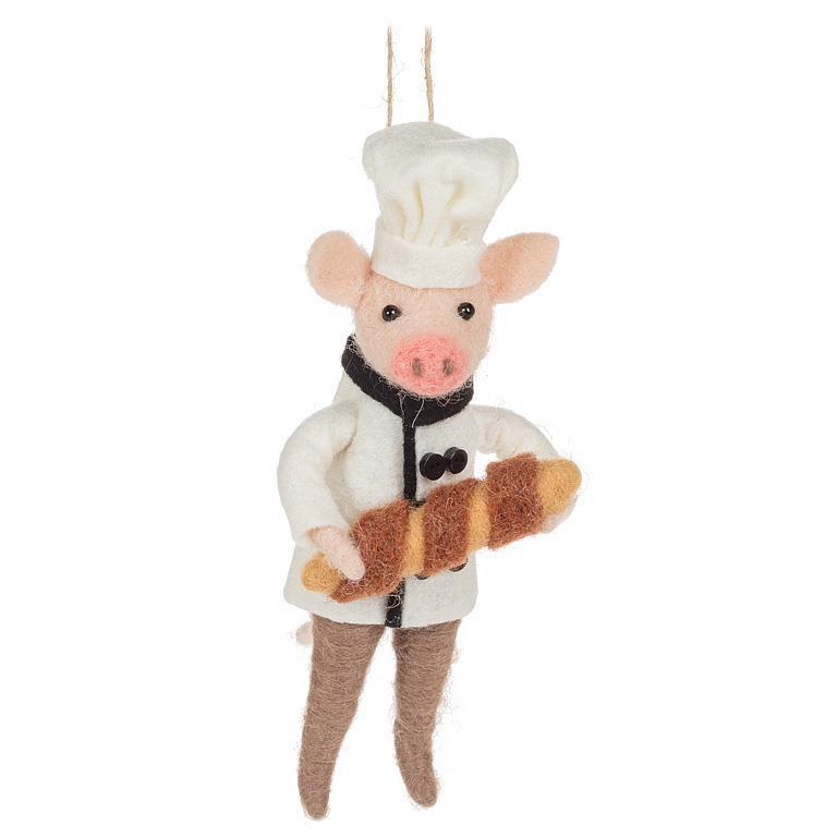 Baker Pig With Baguette Ornament
