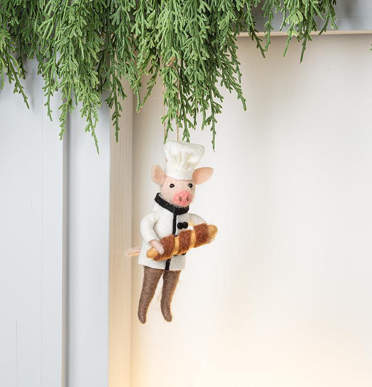 Baker Pig With Baguette Ornament