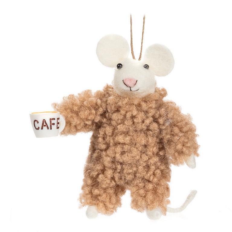 Mouse in Fuzzy PJ's with Mug Christmas Ornament