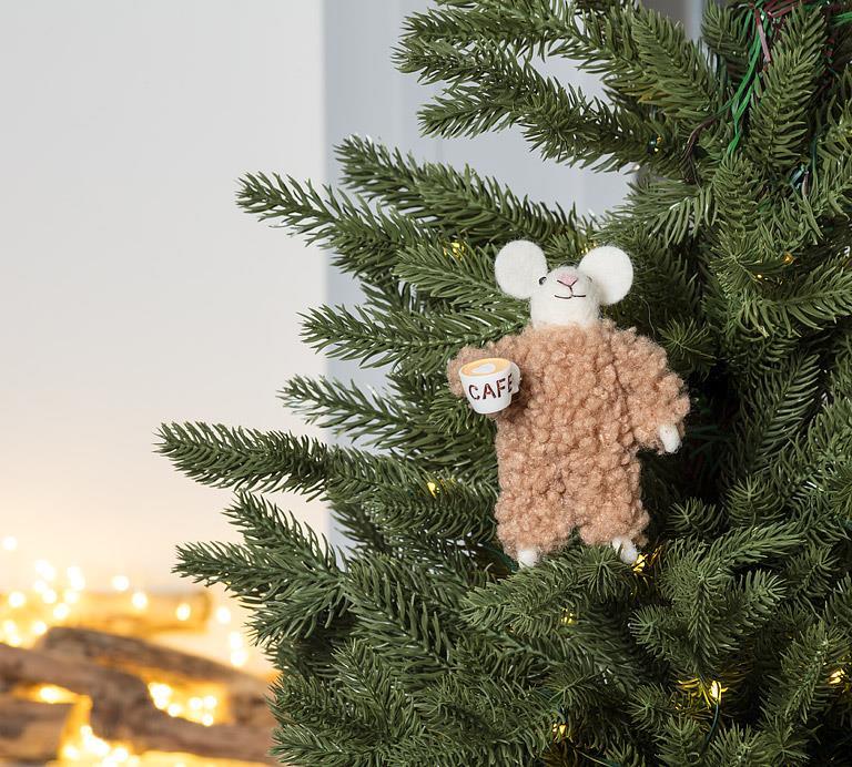 Mouse in Fuzzy PJ's with Mug Christmas Ornament