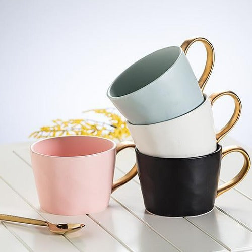 Pink Matte Cup w/ Gold Handle 12oz