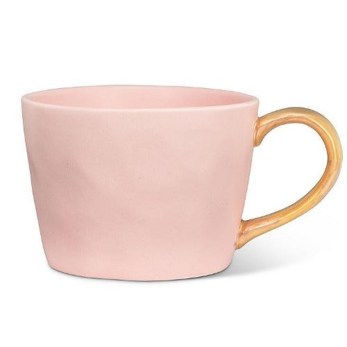 Pink Matte Cup w/ Gold Handle 12oz