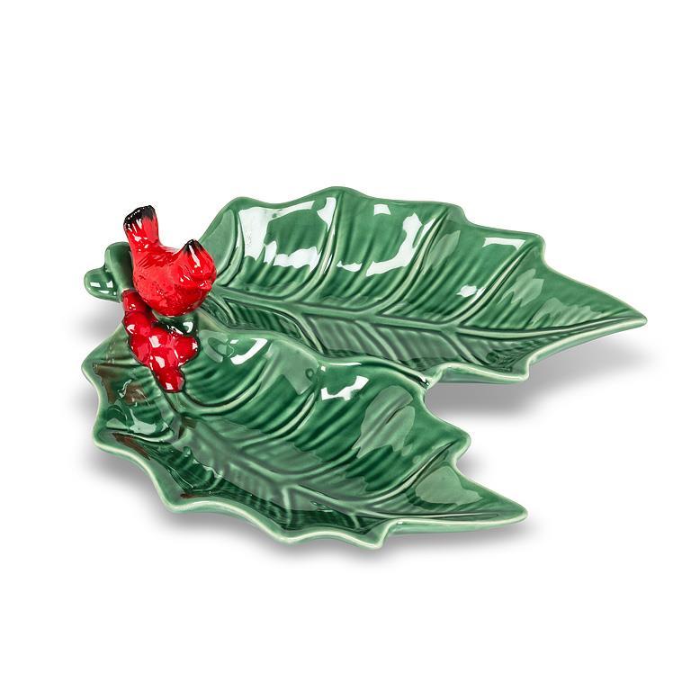 Sectioned Leaf Plate with Cardinal