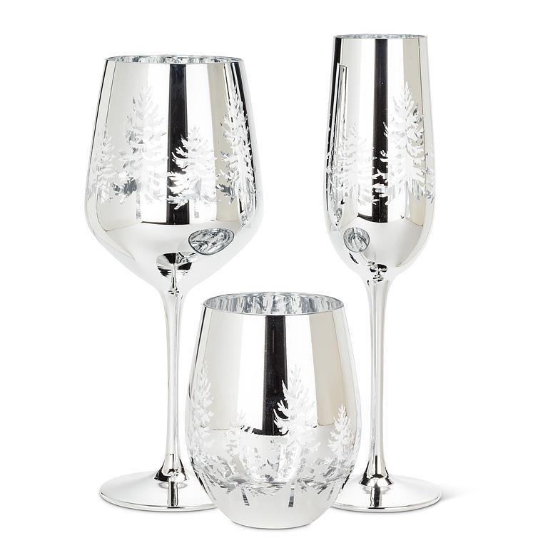 Winter Trees Christmas Wine Glass