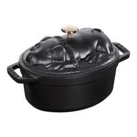 STAUB La Cocotte 1 L Cast Iron Oval Cocotte Pig Lid, Black