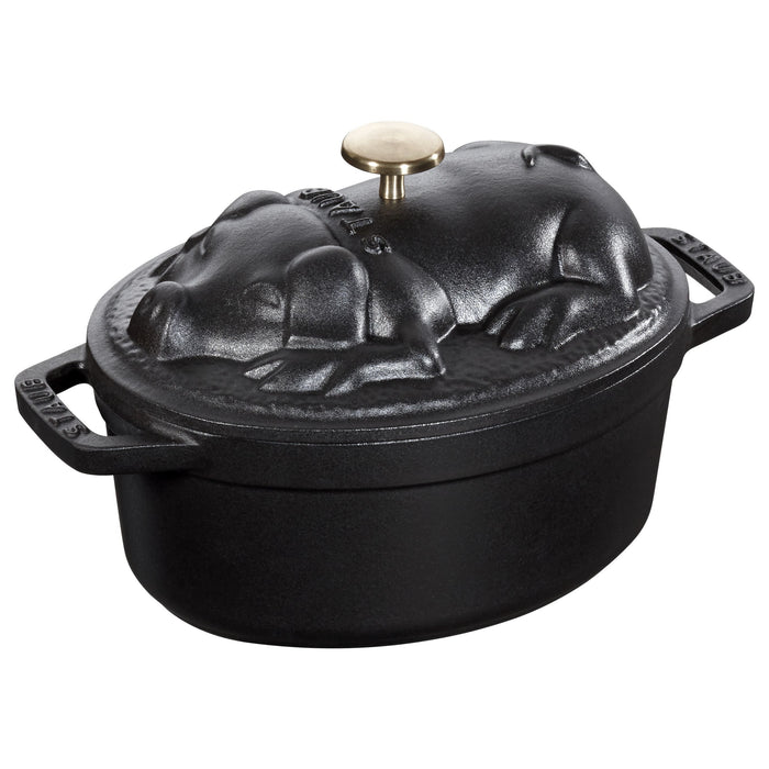 STAUB La Cocotte 1 L Cast Iron Oval Cocotte Pig Lid, Black-1