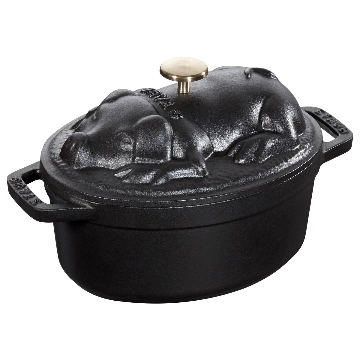 STAUB La Cocotte 1 L Cast Iron Oval Cocotte Pig Lid, Black