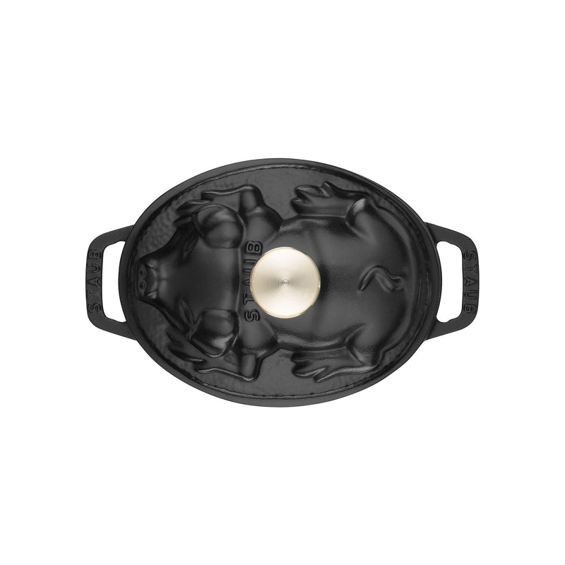 STAUB La Cocotte 1 L Cast Iron Oval Cocotte Pig Lid, Black-2
