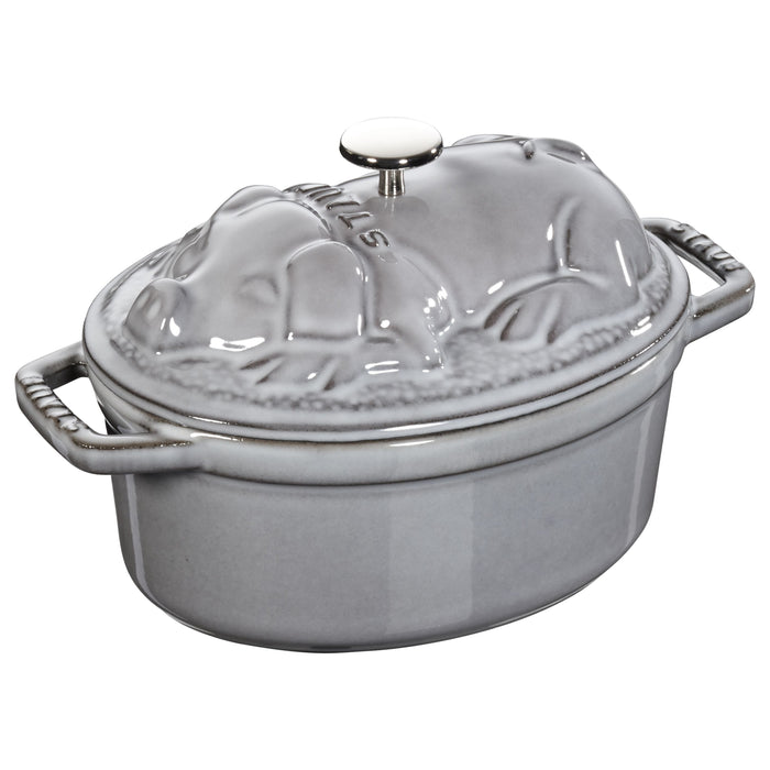 STAUB La Cocotte 1 L Cast Iron Oval Cocotte Pig Lid, Graphite-Grey-0