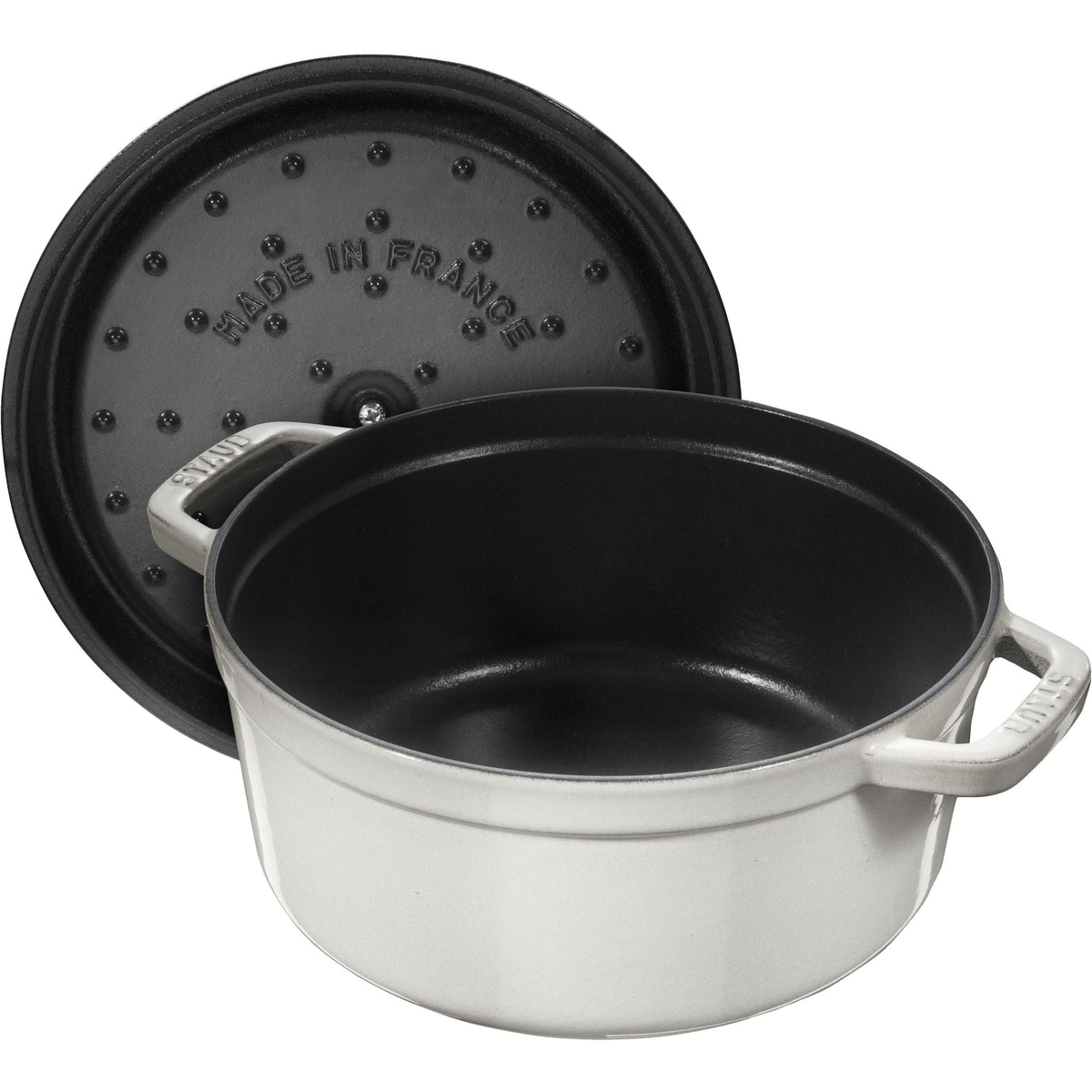 STAUB La Cocotte 3.7 L Cast Iron Round Cocotte, White Truffle