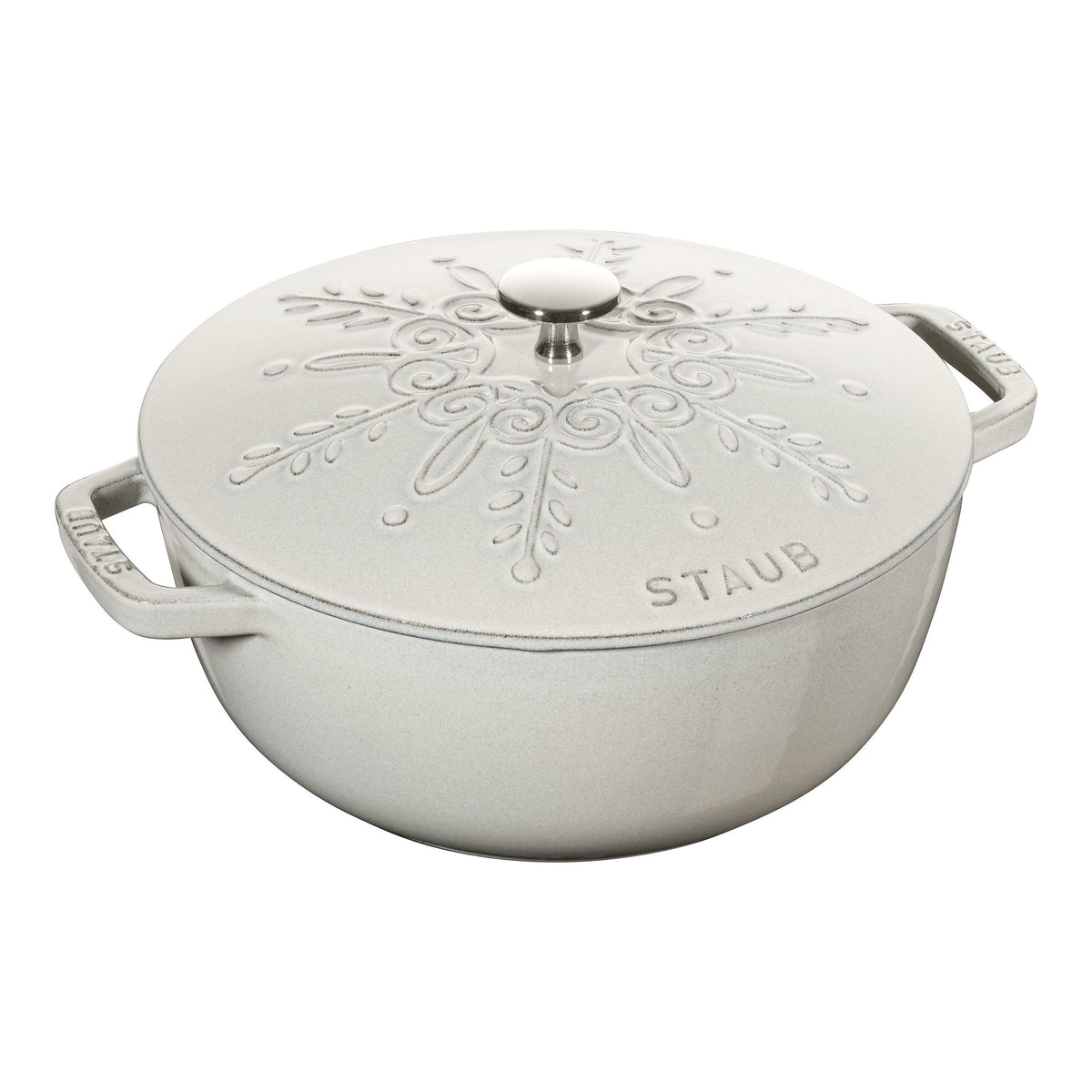 STAUB La Cocotte 3.6 L Cast Iron Round French Oven Snowflake, White Truffle-0