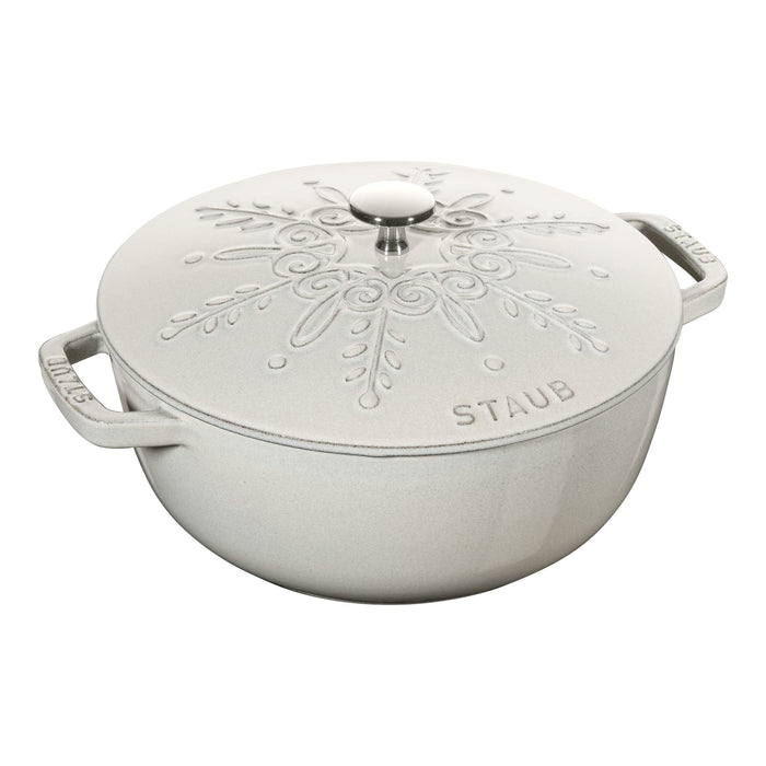 STAUB La Cocotte 3.6 L Cast Iron Round French Oven Snowflake, White Truffle-0