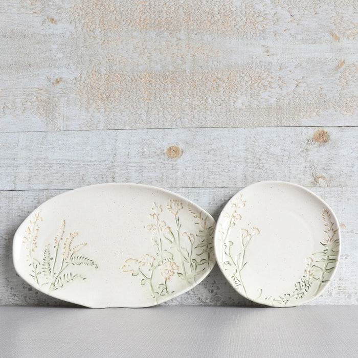 Embossed Floral Ceramic Oval Platter