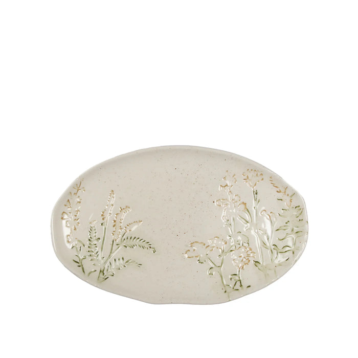 Embossed Floral Ceramic Oval Platter