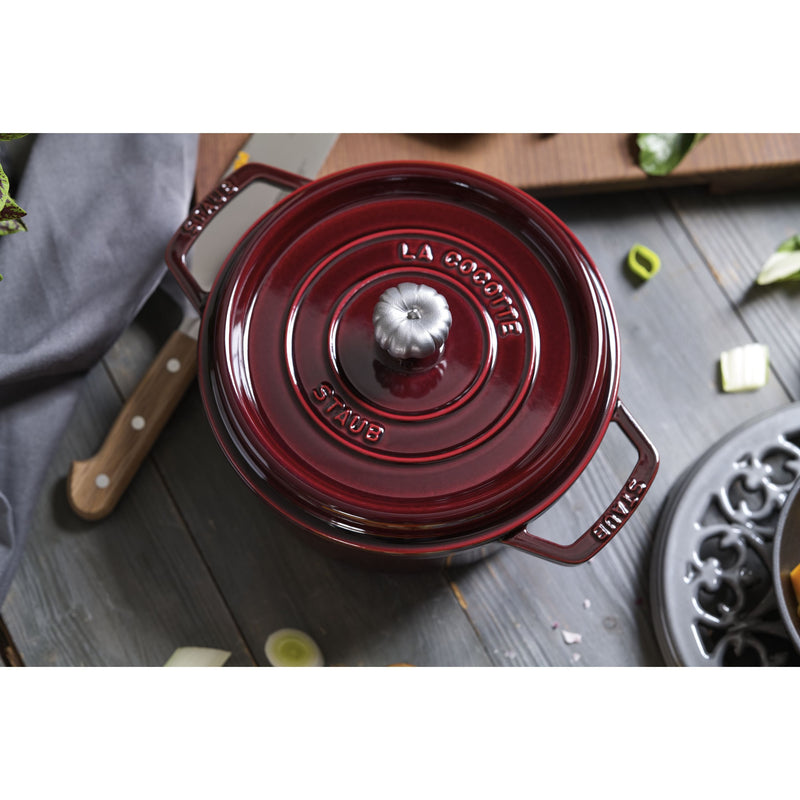 STAUB La Cocotte 3.7 L Cast Iron Round Cocotte, Grenadine-Red-2
