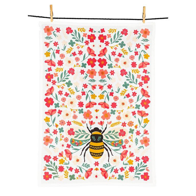 Colourful Floral Bee Tea Towel
