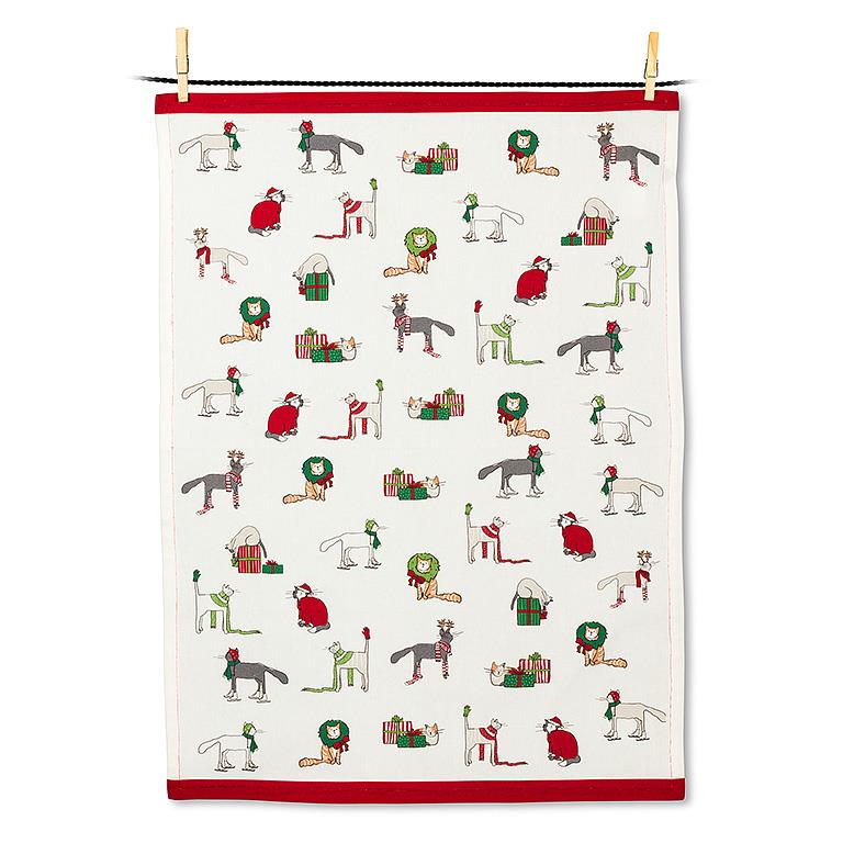 Holiday Cats Tea Towel