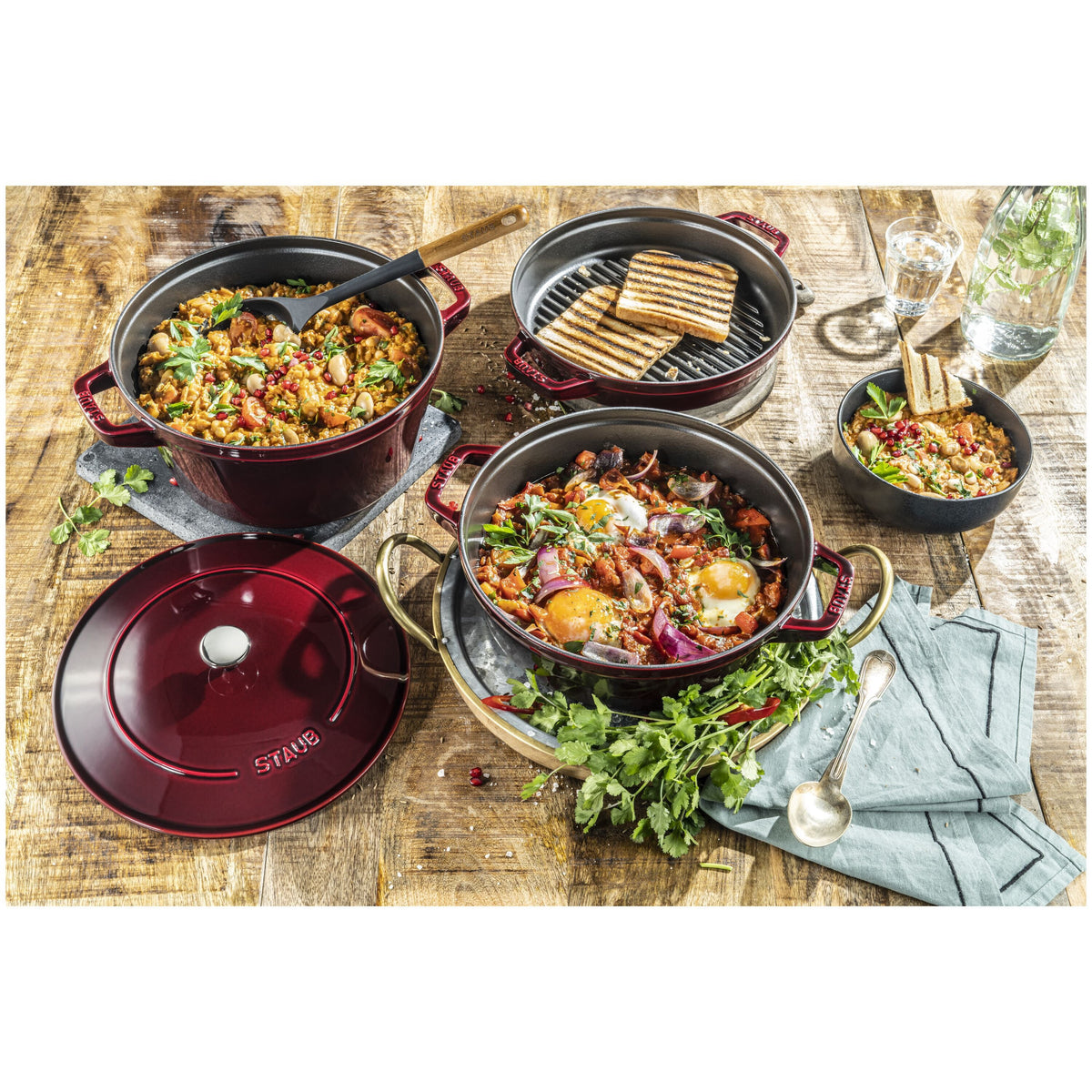 STAUB Stackable Set Stackable Set Large 4 Piece Cast Iron, Grenadine-R ...