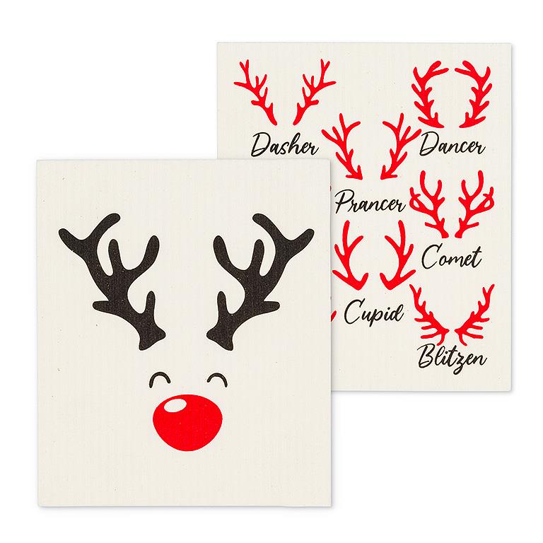 Rudolph & Names Dishcloth. Set of 2