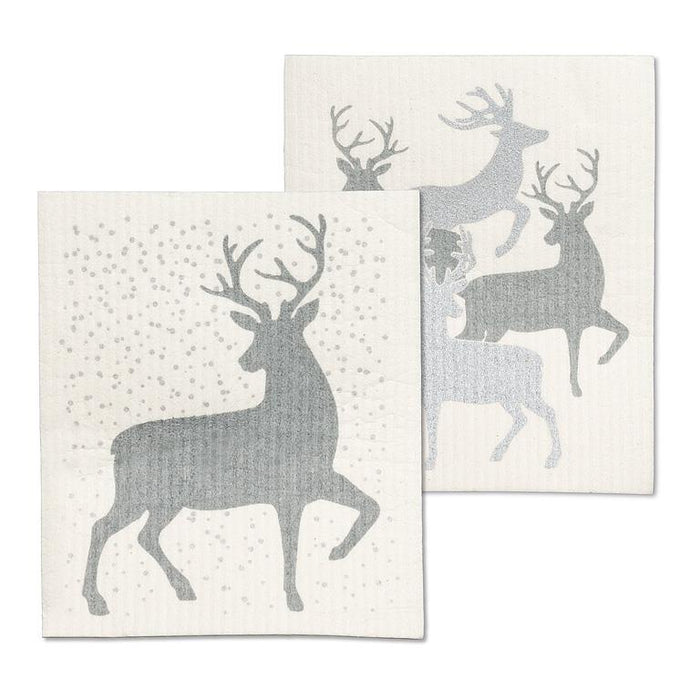 Glitter Reindeer Dishcloth. Set of 2