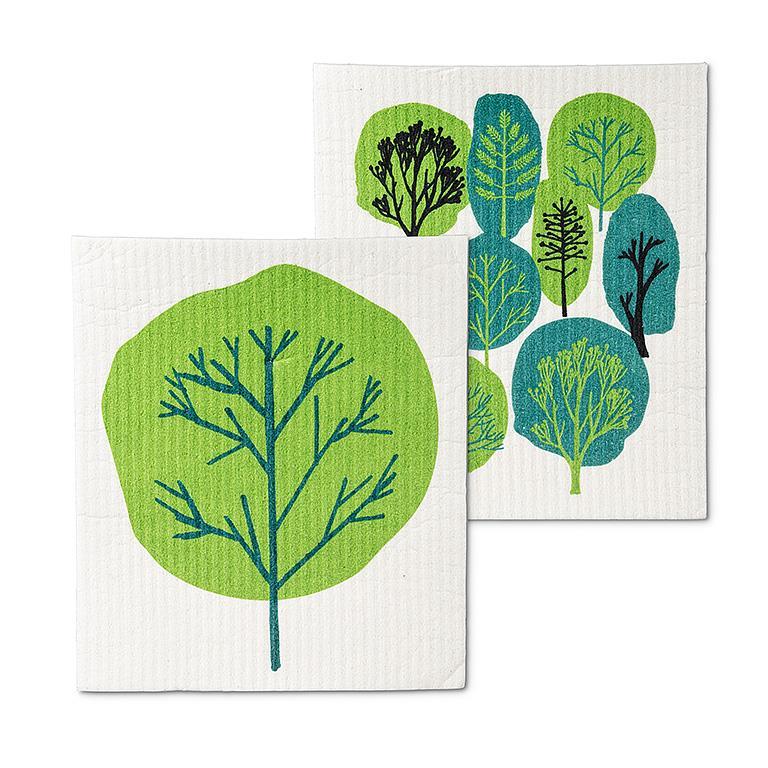 Allover Trees Dish Cloth. Set of 2