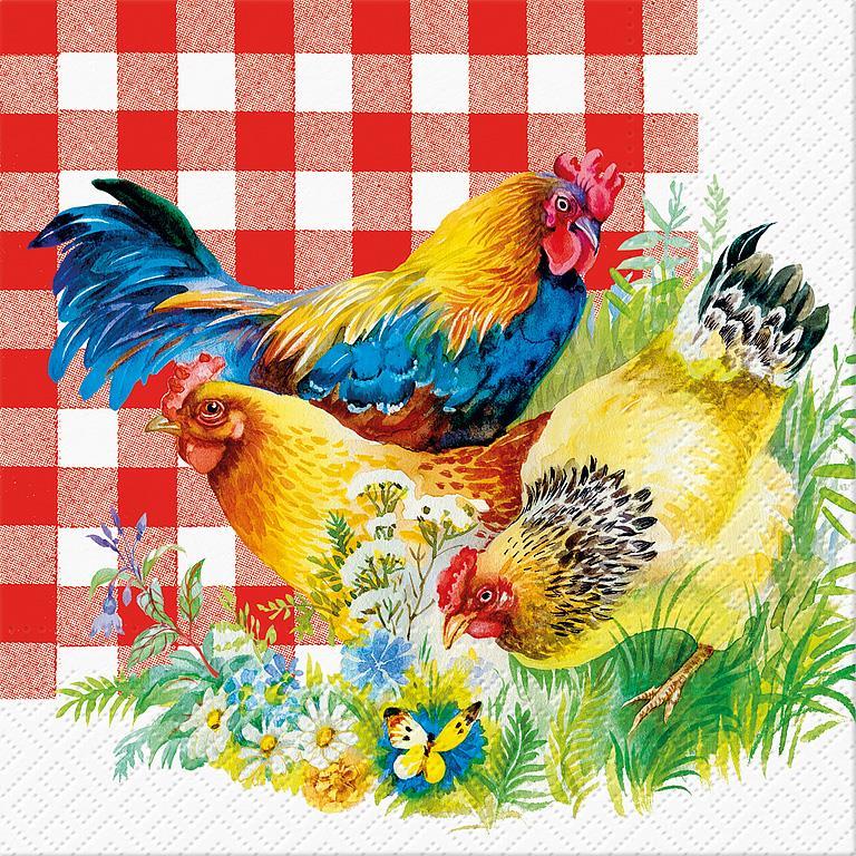 Chicken Couple (L) Napkins, Pack of 20