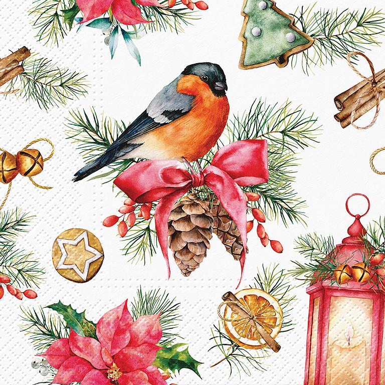 Bullfinch w/Lamp Napkin, 20 pack