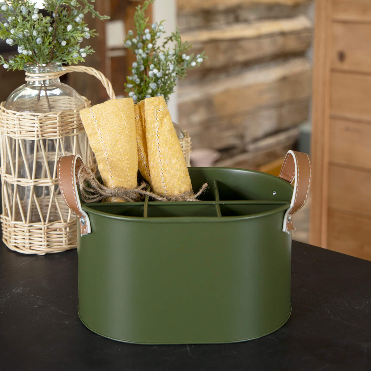 Olive Metal Divided Caddy