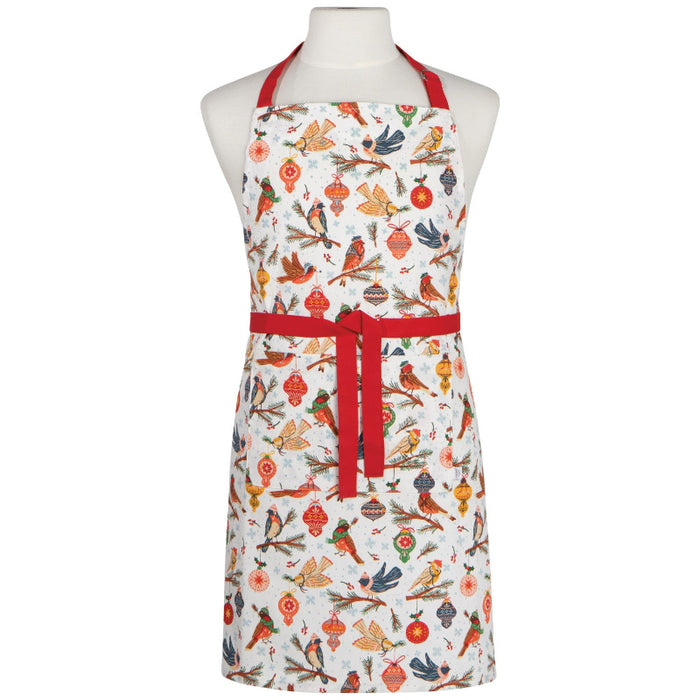 Apron with bird and floral pattern on a white background