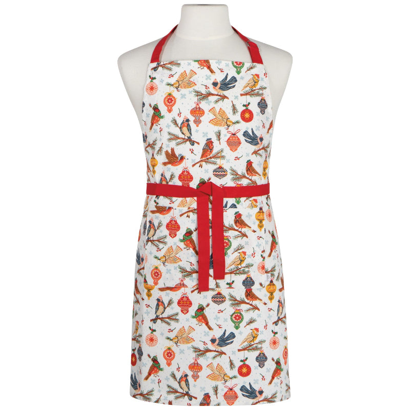 Apron with bird and floral pattern on a white background