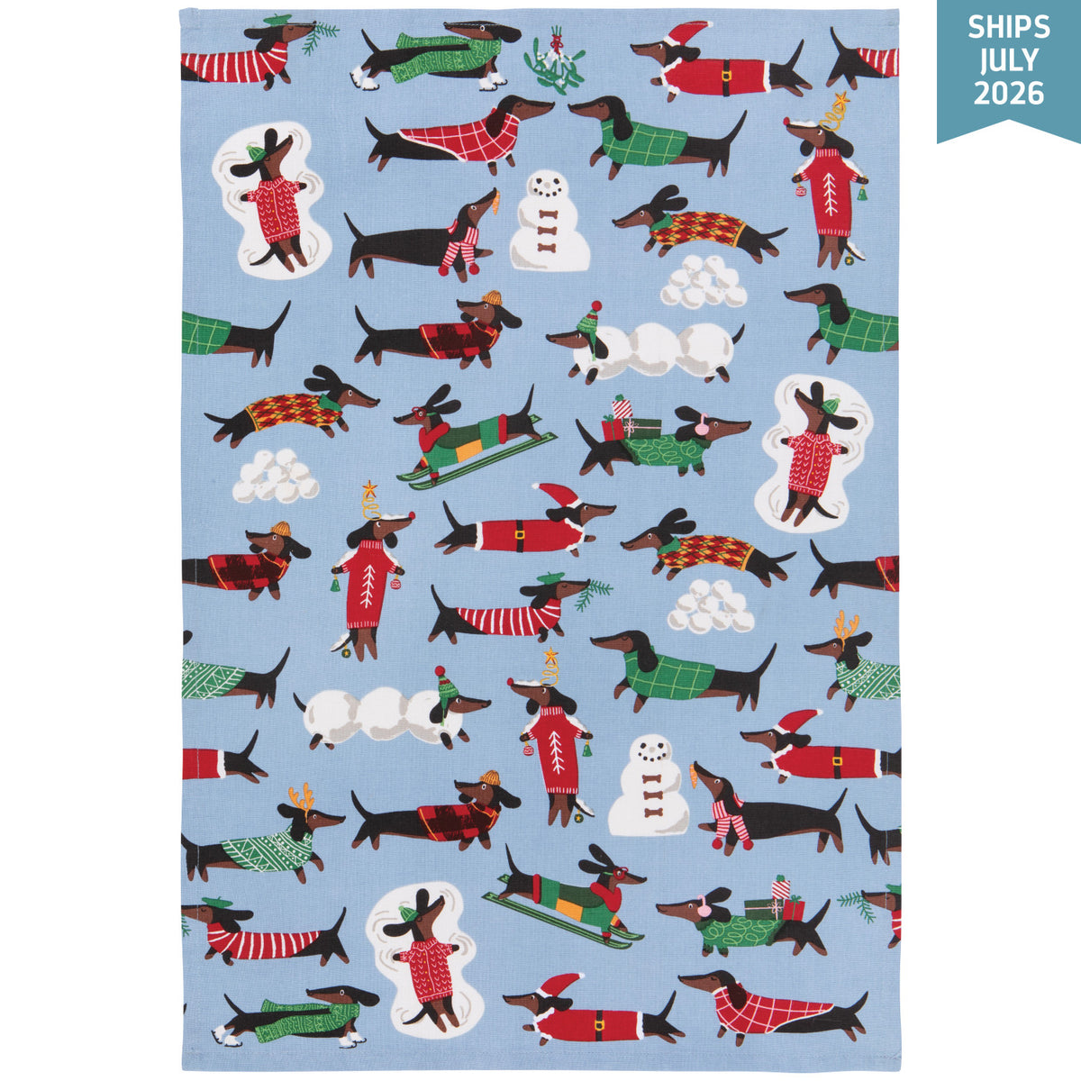Dashing Dachshunds Christmas Dishtowel